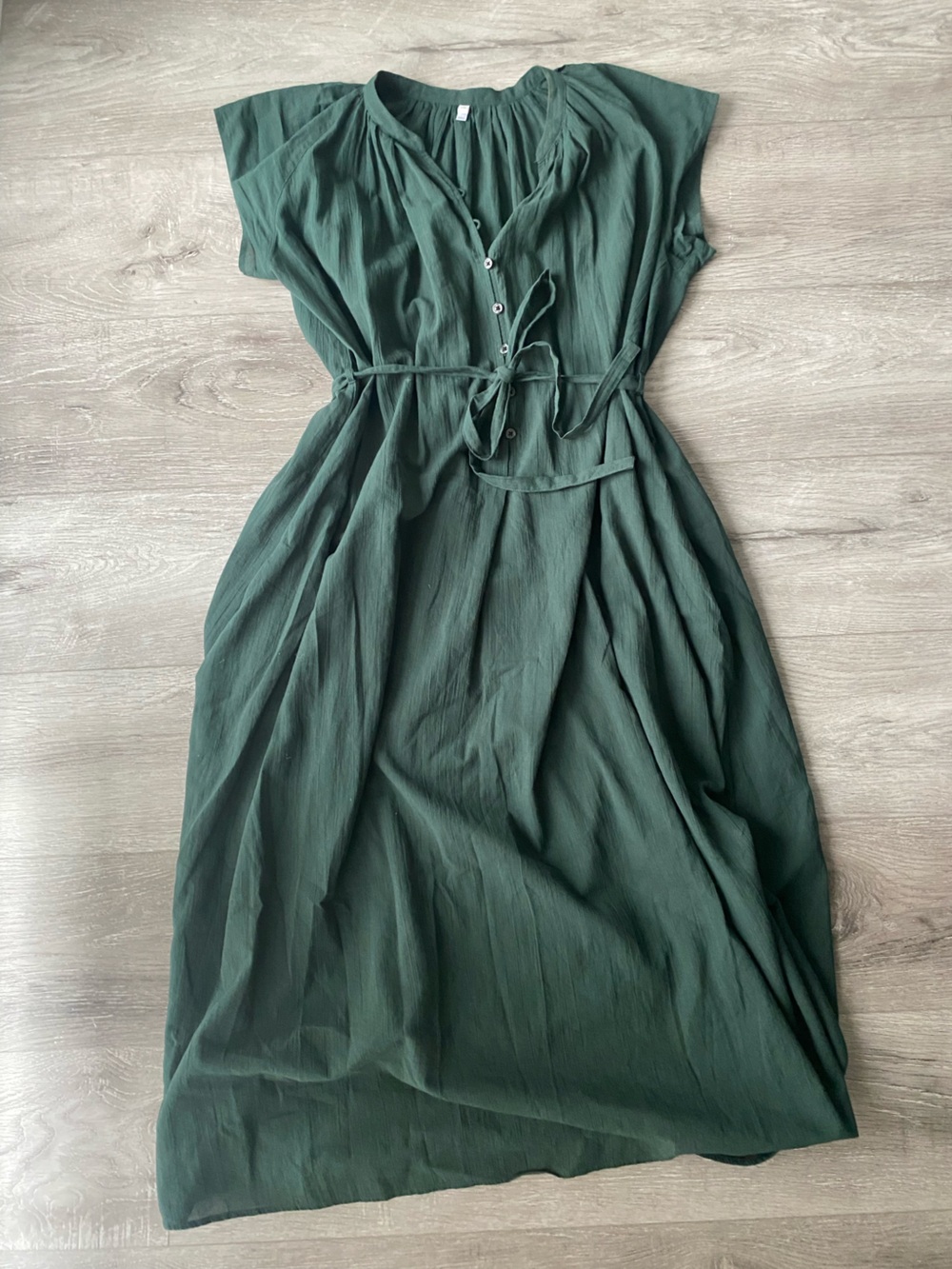 Muji Dark Green Button-Front Tie-Waist Maxi Dress